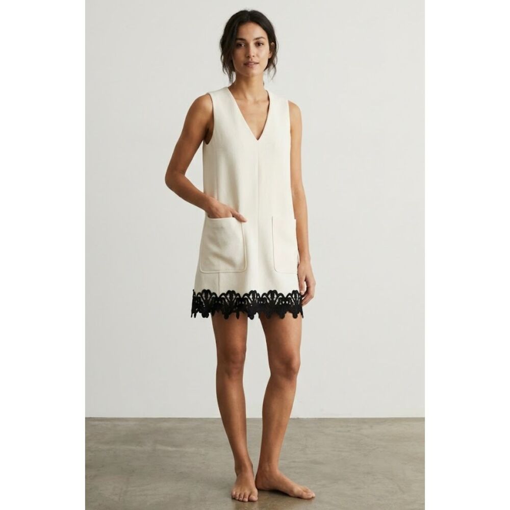 See by Chloé Snow White Crepe Guipure Lace Trim Shift Dress Size 36 / 4